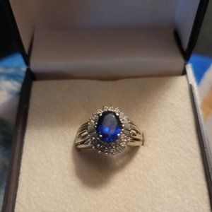 Solid 14K Lab Created Sapphire and Diamond Ring